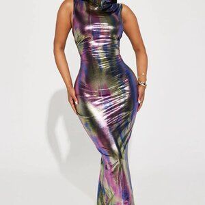 NEVER WORN - Metallic Multi Color Maxi Dress
